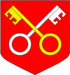 Description : de gueules à deux clefs en sautoir, l'une d'or et l'autre d'argent